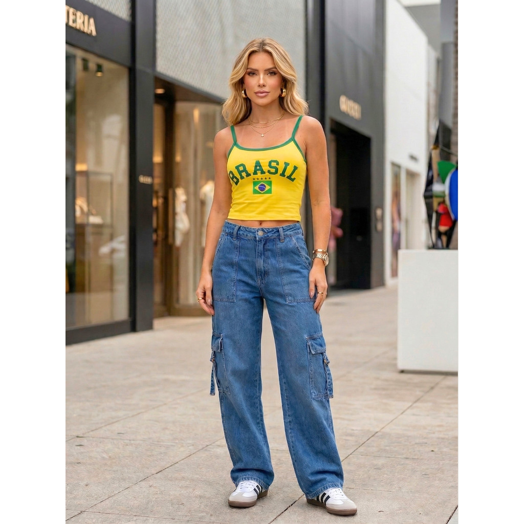 Blusa Cropped Torcida Brasil Copa do Mundo de Futebol Malha Fria em Oferta na Shopee