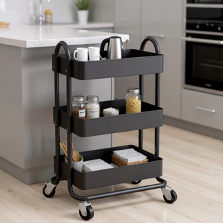 Carrinho Organizador Metal Multiuso Fruteira Organização em Aço Carbono com Rodinhas 3 prateleiras❤️ em Oferta na Shopee