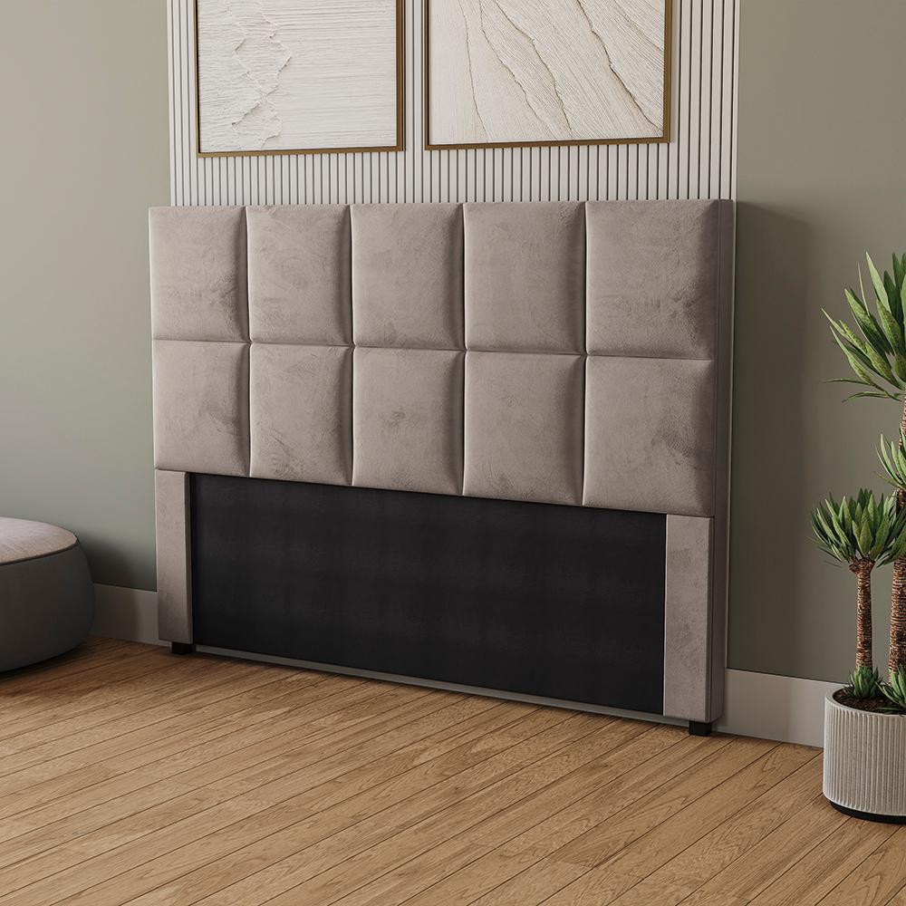 Cabeceira Cama Box Kappesberg Casal/Queen Veludo Cinza Claro 160cm