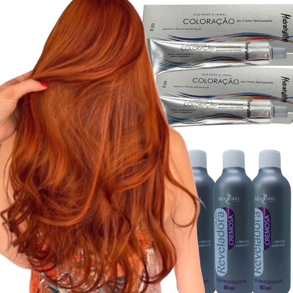 Tonalizante Ruivo | Tom 7.44 ou 8.44 Cobre Intenso + OX | 2 Tintas