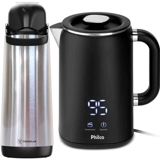 Kit Chaleira Elétrica Philco PCH18B 1,8L Digital + Garrafa Térmica Termolar Lúmina Inox 1,8L em Oferta na Shopee