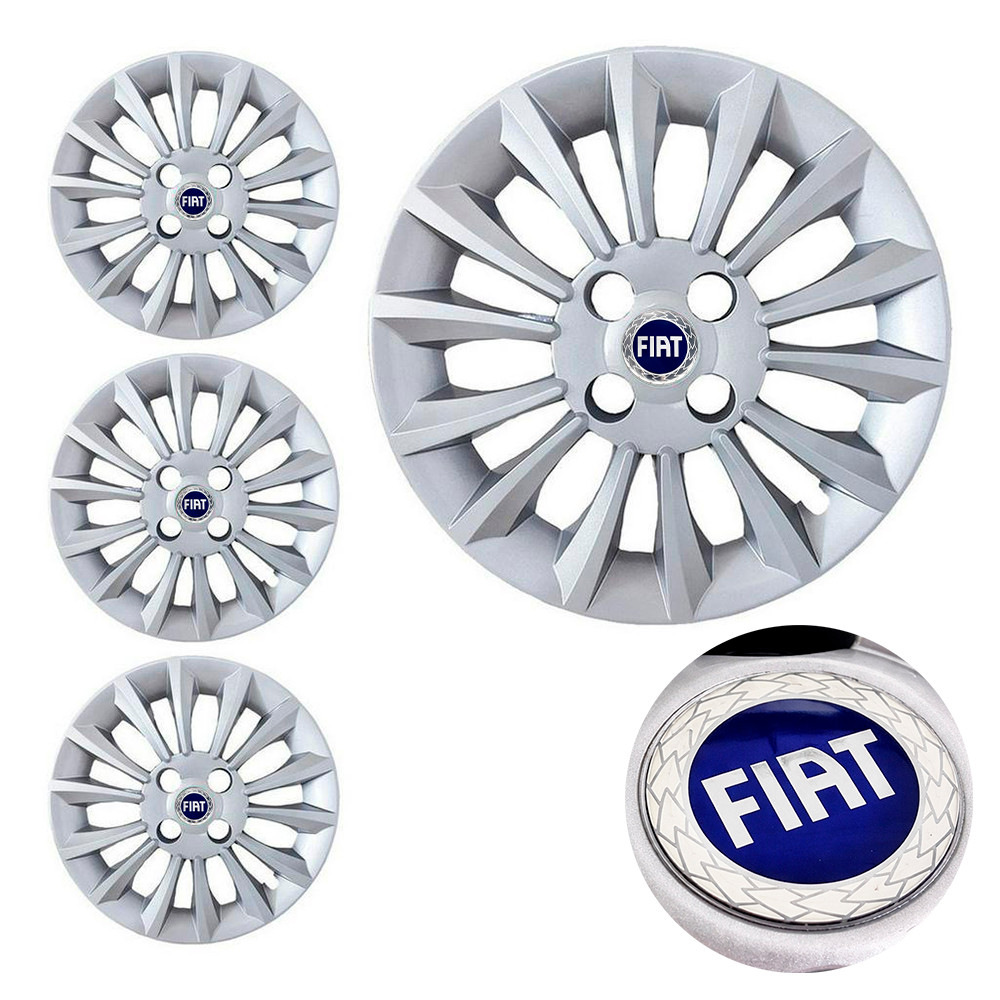 Jogo 4 Calota Aro 13 Fiat Uno Palio Siena Fiorino Mod Fiat Linea Com Emblema Azul