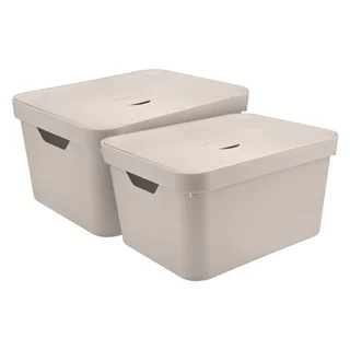 Caixa Organizadora Ou Cube G 32l Com Tampa Bege - Embalagem Com 2 Unidades em Oferta na Shopee