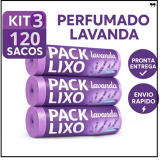 Sacos de Lixo Perfumados Lavanda | Kit 3 com 120 Sacos | Para Banheiro e Pia | 34x38cm | Neutraliza Odores