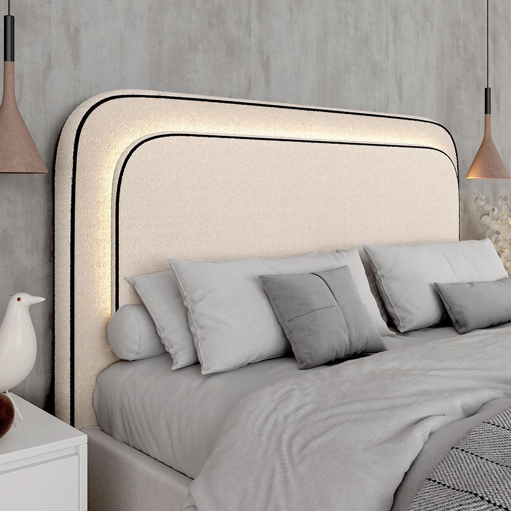 Cabeceira Estofada Cama Queen Lille Com Led Bouclé Off White - M.a