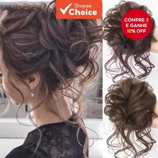 Perucas femininas da moda, coques bagunçados, coques de broto de flor, coques trançados longos, peças de cabelo para em Oferta na Shopee