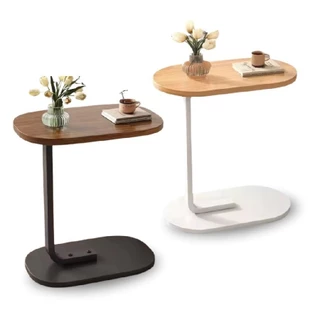 Mesa De Apoio Lateral Estilo Industrial Em MDF E Ferro Oval Para Canto 45x28x59,5Cm Bege Ou Marrom em Oferta na Shopee