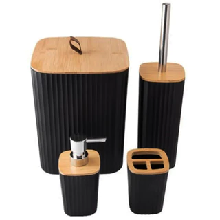 Kit Banheiro Conjunto Acessórios Banheiro Lavabo Bambu 4 Peças Quadrado Completo Preto Tippi em Oferta na Shopee