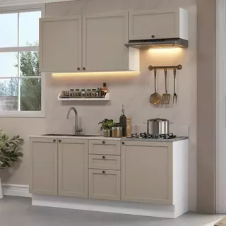 Armário de Cozinha Compacta 180 cm Branco/Crema Vik Madesa 01 em Oferta na Shopee