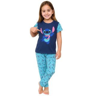 Pijama Infantil Feminino Inverno Meia Estação Lilo Stitch Estampado Malha PV Camisa e Calça em Oferta na Shopee