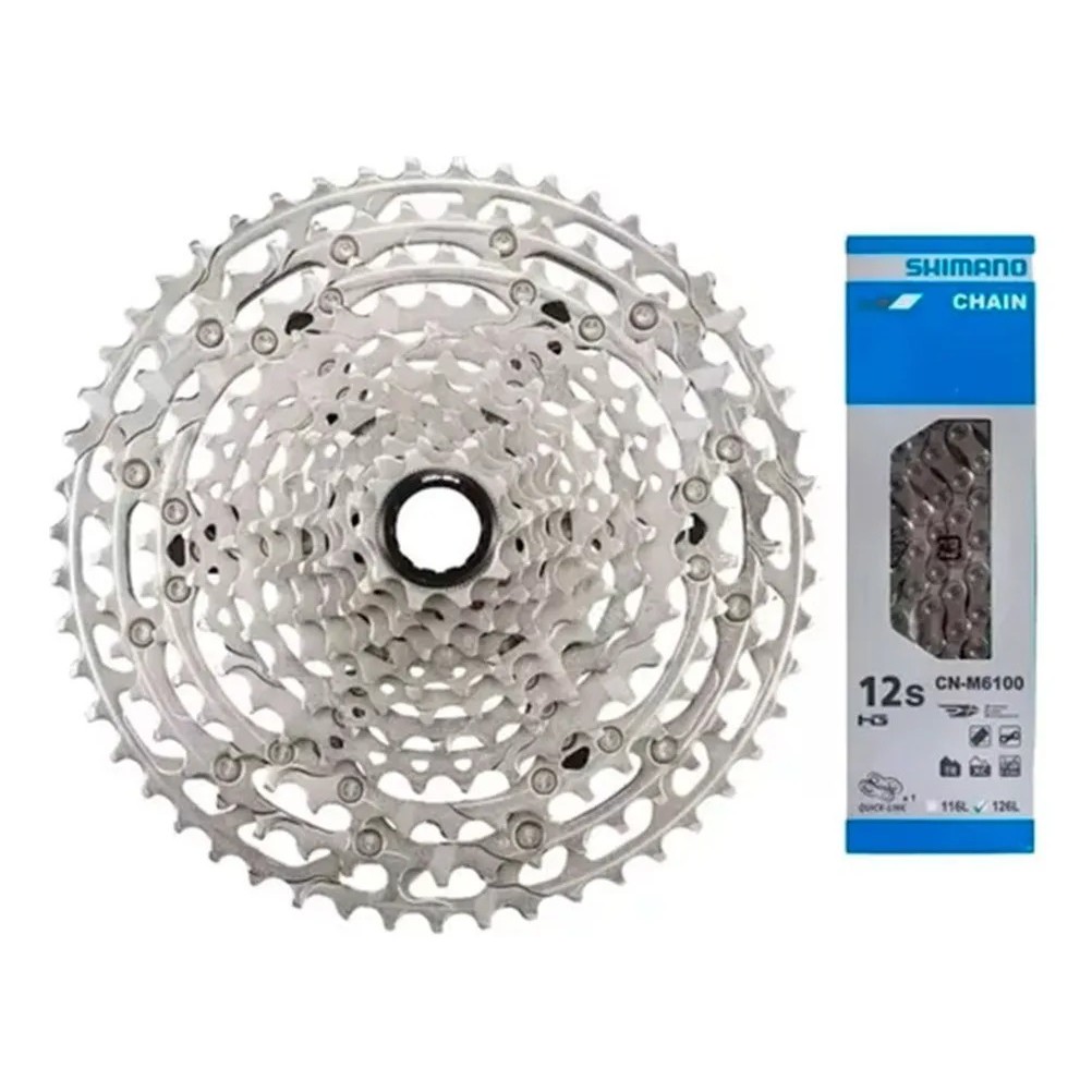 Cassete K7 Shimano Deore M6100 12v Micro Spline + Corrente Cor
