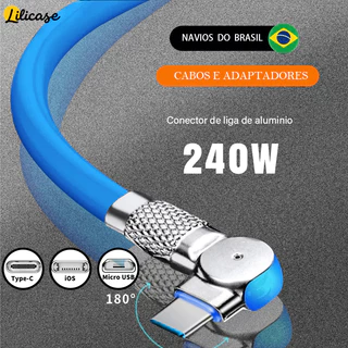 Cabo Carregador Para Carregamento Rápido Tipo C Micro USB iOS Suporta 180 ° Cabos Indicadores LED De Silicone De Rotação