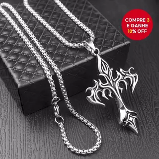 Aço Inoxidável Hip Hop Colar Chama Cruz Pingente Gótico Corrente Jóias Masculino Feminino em Oferta na Shopee