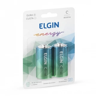 Pilha alcalina média C com 2 unidades - Elgin em Oferta na Shopee