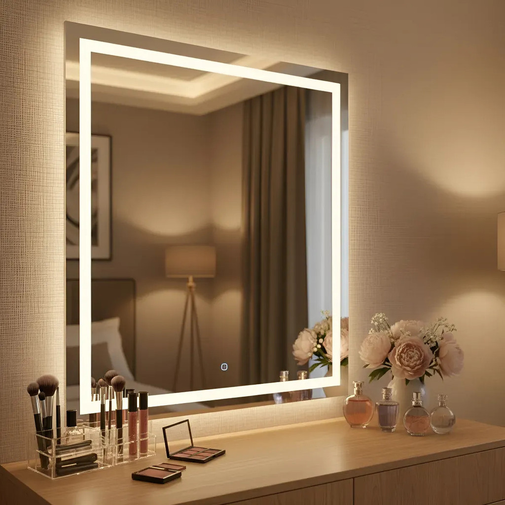 Espelho com Touch e Led 3 Cores 40x60 Jateado Retangular