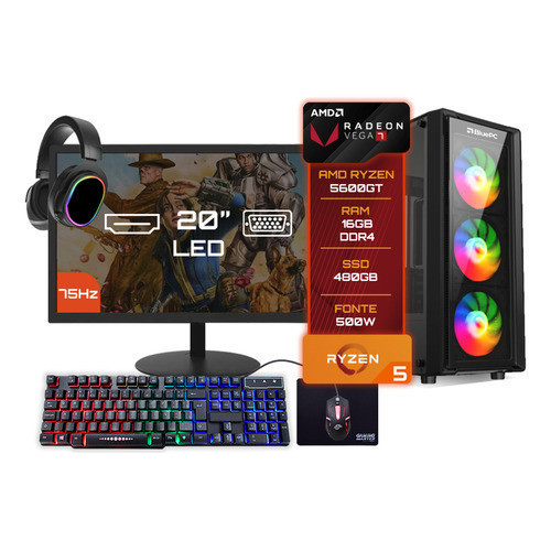 01 - Pc Gamer Completo Amd Ryzen 5 5600gt 16gb Ssd 480gb 500w 20 r