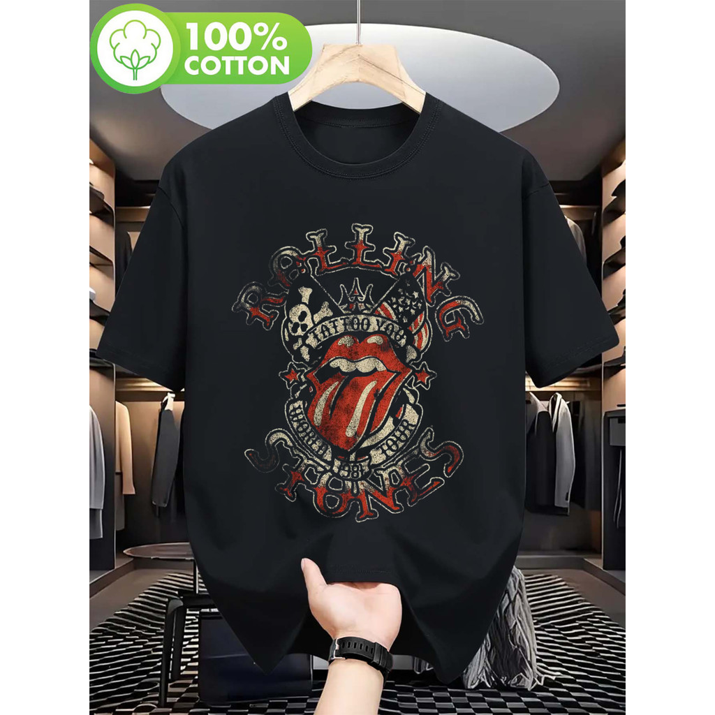 2026 Nova Camiseta Masculina Retrô Punk Rock De Algodão Com Logo