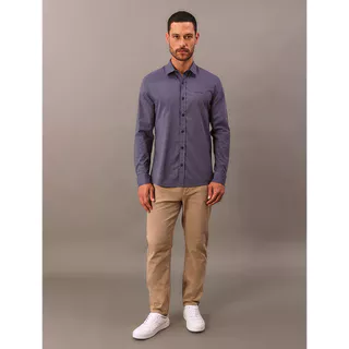 Camisa Manga Longa Calvin Klein Jeans Regular Fil a Fil - Azul Marinho em Oferta na Shopee