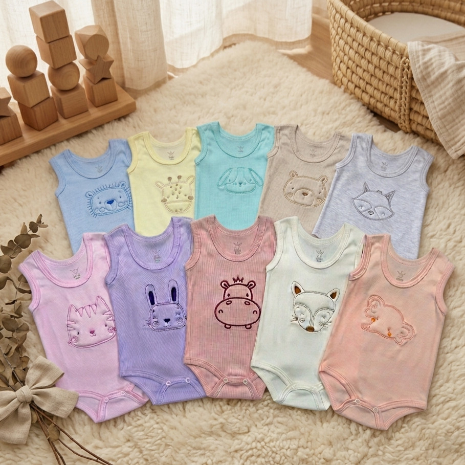 Body Regata Bordado Bichinhos meninas/meninos/roupas de bebê/enxoval/ envio imediato em Oferta na Shopee
