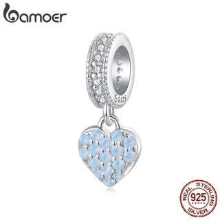 Bamoer 925 Prata Esterlina Charme Azul Coração Pingente DIY Para Pulseira Presentes Mulheres em Oferta na Shopee