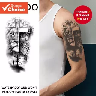 Tatuagem Temporária À Prova D'água-Adesivo De Design De Leão E Oração , Arte De Braço/Perna Para Mulheres Homens em Oferta na Shopee