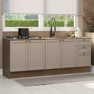 Kit com 2 Balcões de Cozinha 3 Gavetas 4 Portas (Sem Tampo e Pia) Rustic/Crema Vik Madesa 01 em Oferta na Shopee
