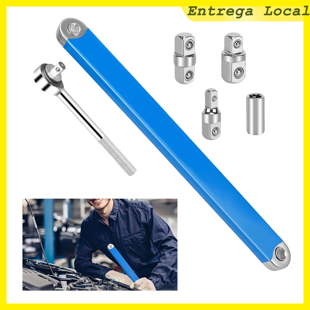 Chave de Catraca de Extensão Deslocada, 4 Adaptadores, Chave de Torção, uma chave catraca de 3/8 de polegada