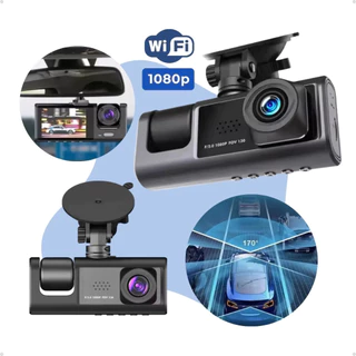 Câmera Veicular Full HD 1080p 3 Lentes (Frontal + Interna + Traseira) com Tela LCD | DVR Automotivo com Visão Noturna