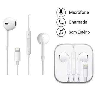 Fone com Fio para iPhone| Conector lightning + Microfone HD em Oferta na Shopee