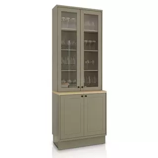 Cristaleira MDF Herval Viana, com Vidro, 3 Peças, Verde Hill e Carvalho Nature em Oferta na Shopee