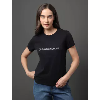 Camiseta Feminina Logo Centralizado Calvin Klein Jeans - Preto em Oferta na Shopee