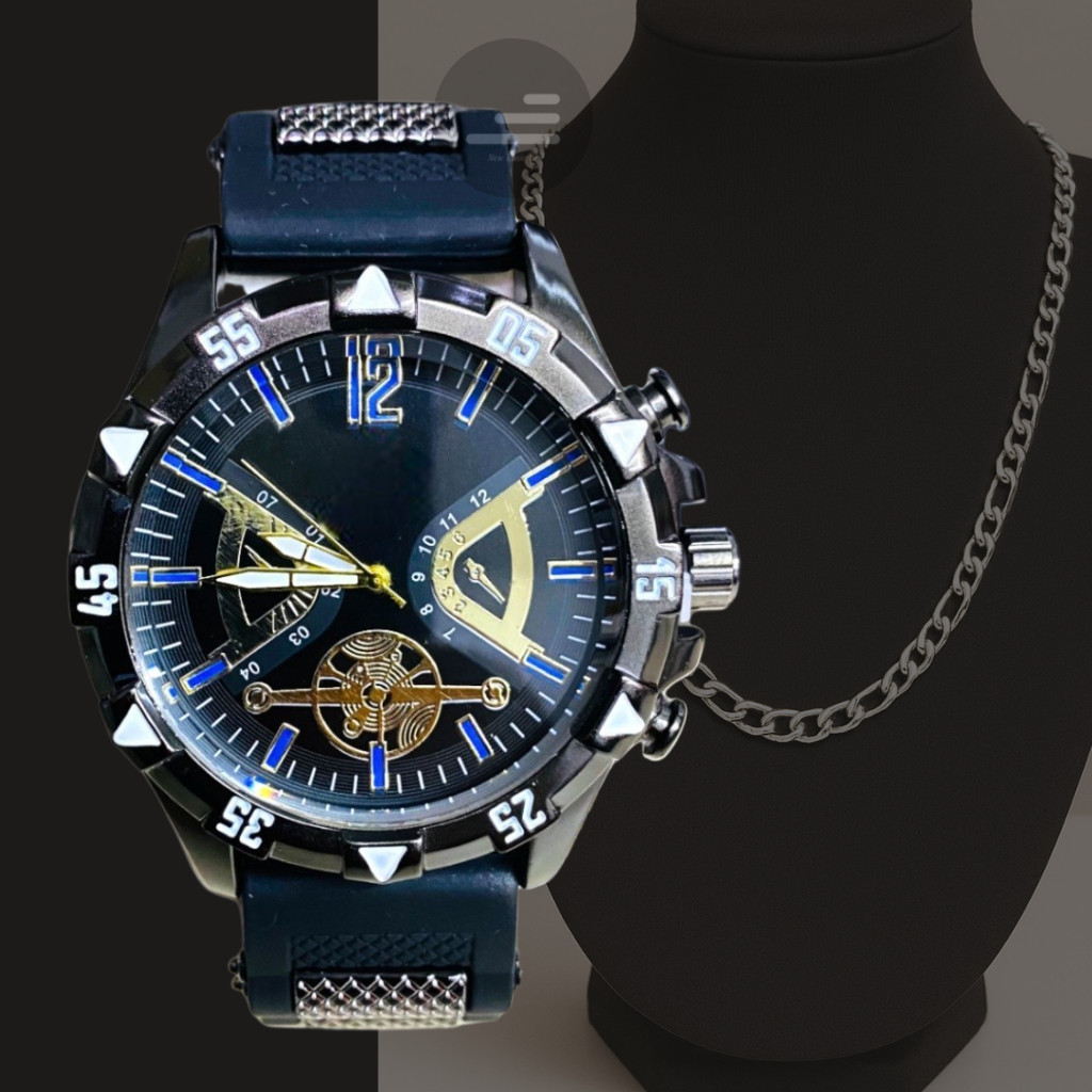 Kit Relógio Masculino Dourado Corrente Banhada Minimalista 18K