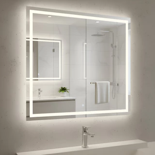 Espelho Quadrado 50x50 Jateado LED Touch 3 Cores Banheiro Salão Moderno