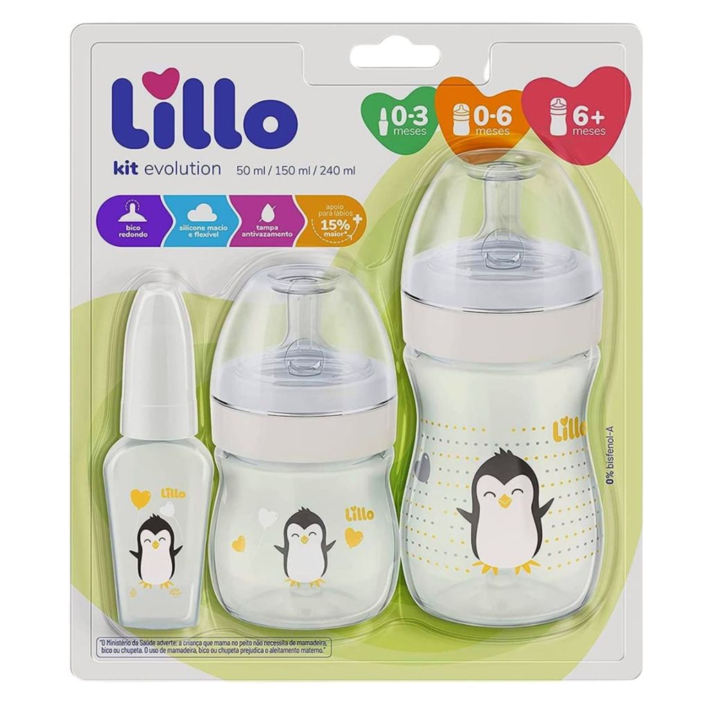 Kit 3 Mamadeiras 0 a 1 ano Lillo Evolution Primeiros Passos 50-150 ...