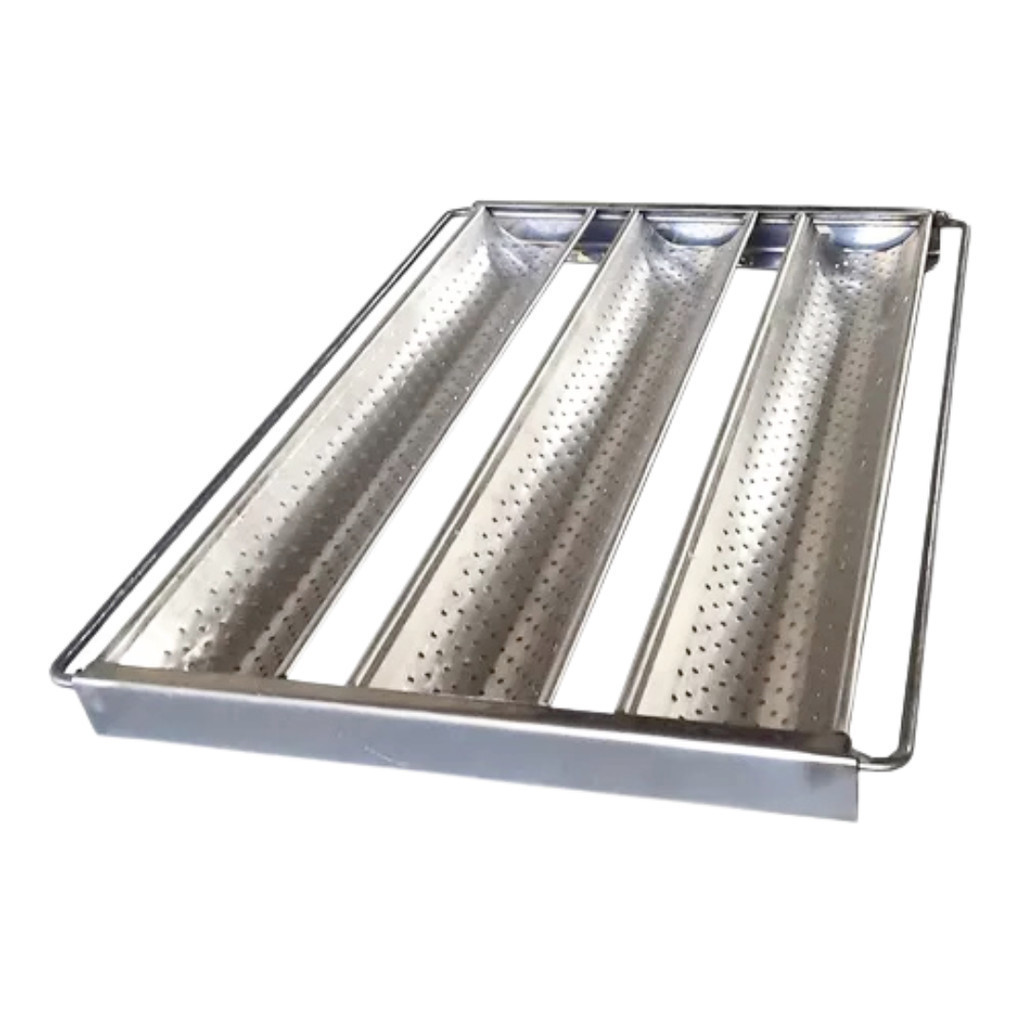 Assadeira 3 tiras 40x30 Para Pão de Sal Baguete Em Aluminio