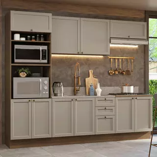 Armário de Cozinha Completa 270 cm Rustic/Crema Vik Madesa 01 em Oferta na Shopee