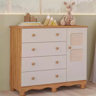 Cômoda Infantil Telinha Off White 1 Porta 4 Gavetas 100% MDF em Oferta na Shopee