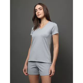 Pijama Feminino Manga Curta e Short Pima Cotton - Light Grey em Oferta na Shopee