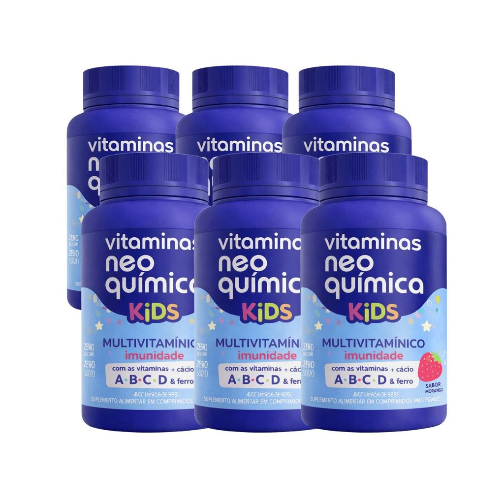 Kit 06 Vitamina Kids Neo Química Morango 60 Comprimidos | Shopee Brasil