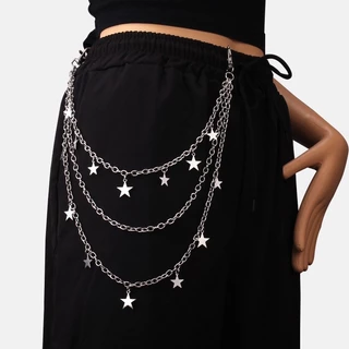 Corrente Colar de Calça Y2K Streetwear Feminina Estrelas Galáxia Premium Tendência