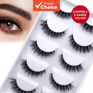 5 pares de cílios postiços 3D sintéticos naturais grossos em Oferta na Shopee
