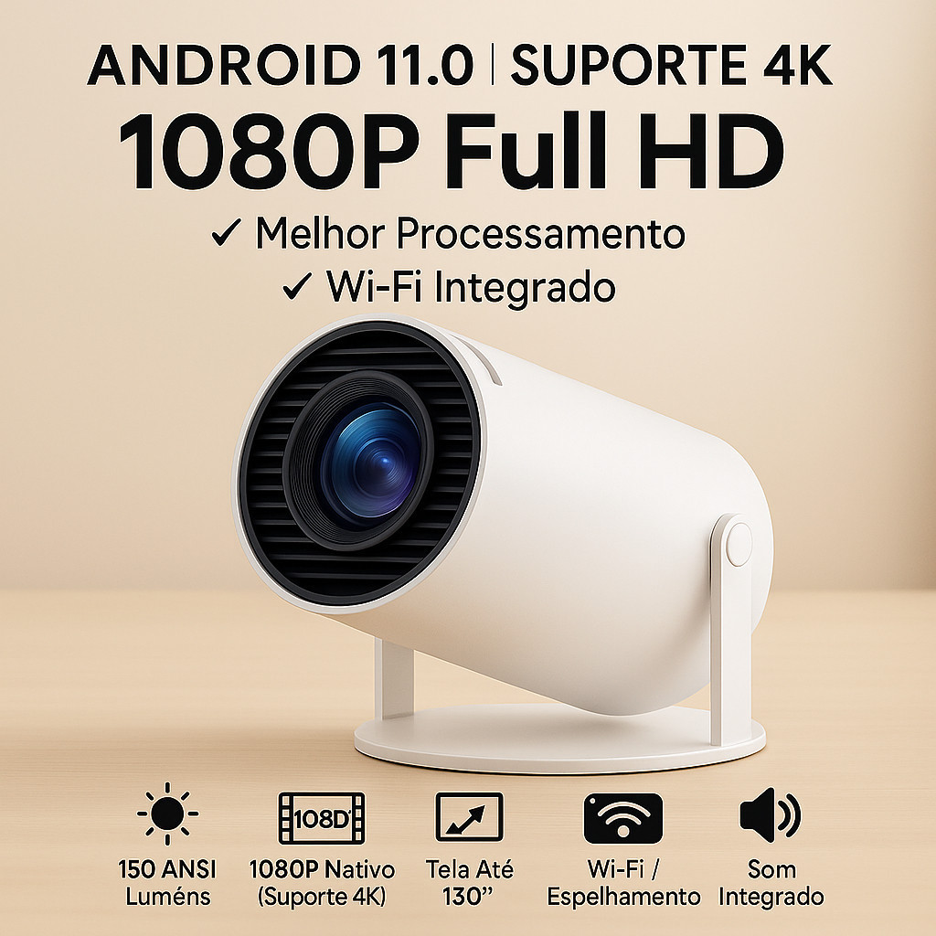 Projetor HY300 Pro 4K Wi-Fi 5G — Imagem Ultra Nítida, Espelhamento de ...