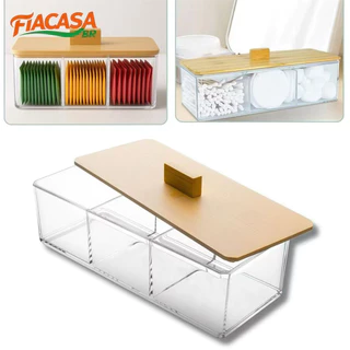 Caixa Organizadora de Acrílica com Tampa de Bambu 3 Divisórias Porta Saches de Chá e Joias em Oferta na Shopee