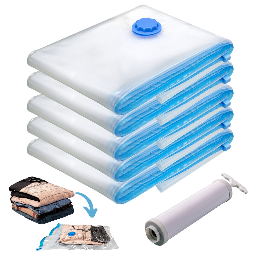 Kit 5 Saco a Vacuo + Bomba Para Mala Viagem Organizador Roupas Cobertor ...