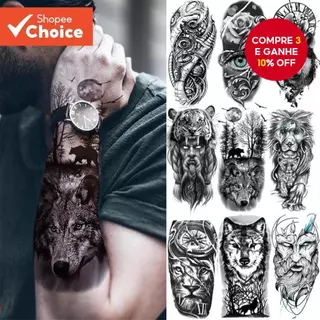 Adesivos De Tatuagem Temporários À Prova D'água Com Designs De Animais Leão Tigre Lobo Para Homens E Mulheres
