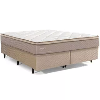 Cama Box King Size Herval Lucca, Molas Ensacadas, Suede Bege, 66x193x203 cm em Oferta na Shopee