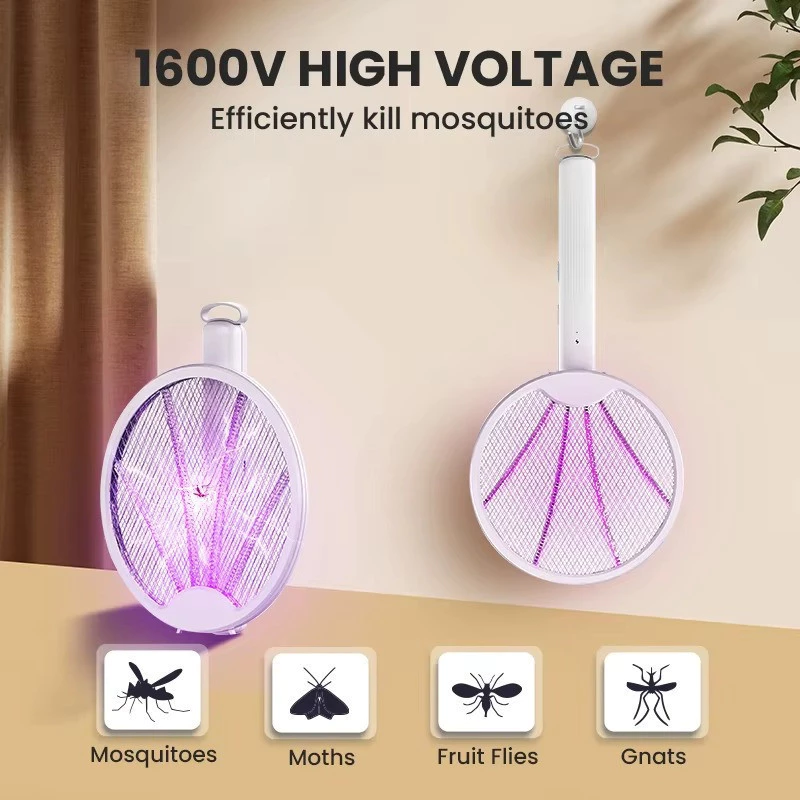 Raquete mata mosquito elétrica com luz UV