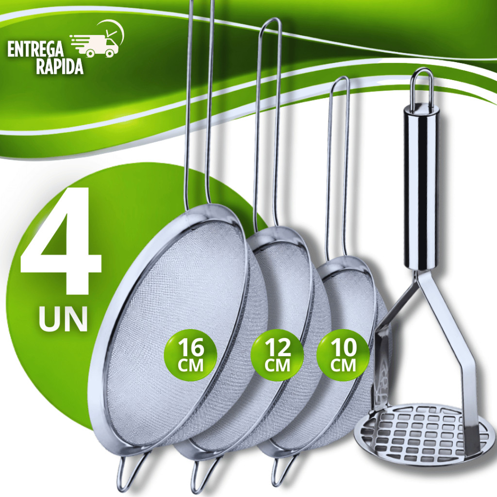 Peneira Coador Manual Aço Inox 3 Tamanhos 10cm 12cm 16 + 1 A