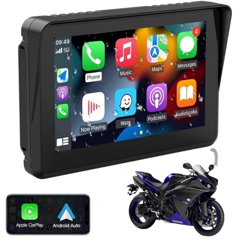Multimídia para Moto Carplay Android Auto Portátil À Prova D'água 5’’ Tela Touch
