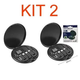 Conjunto Cabos e Adaptadores Universal | Tipo-C/USB/Micro USB/Lightning | Estojo Redondo Kit 2 em Oferta na Shopee